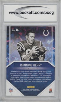 Raymond Berry from the 2018 Panini Playoff set featuring a Gold parallel graded by Beckett and given an overall grade of 10.