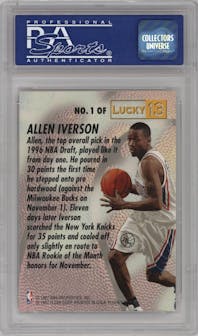 Allen Iverson from the 1996-97 Fleer set graded by PSA and given an overall grade of 10.