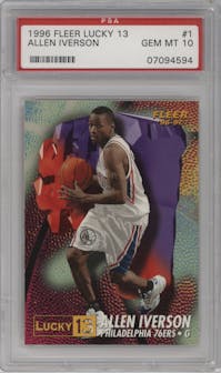 Allen Iverson from the 1996-97 Fleer set graded by PSA and given an overall grade of 10.