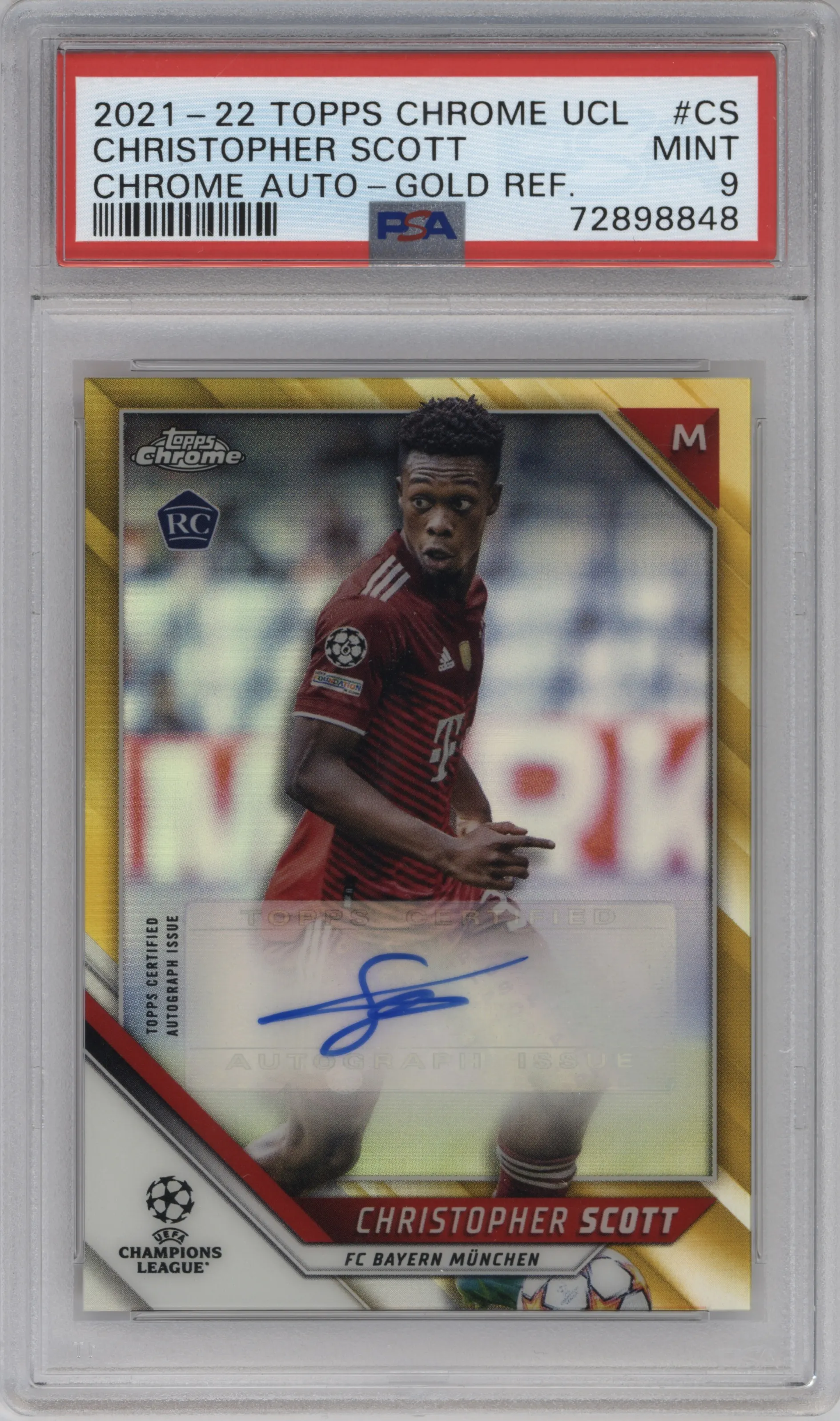 2021 Topps Chrome UEFA Champions League Chr.Auto Christopher Scott Gold Refractor #CA-CS PSA 9