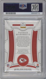 Patrick Mahomes II from the 2022 Panini National Treasures set graded by PSA and given an overall grade of 10.