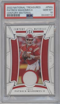 Patrick Mahomes II from the 2022 Panini National Treasures set graded by PSA and given an overall grade of 10.