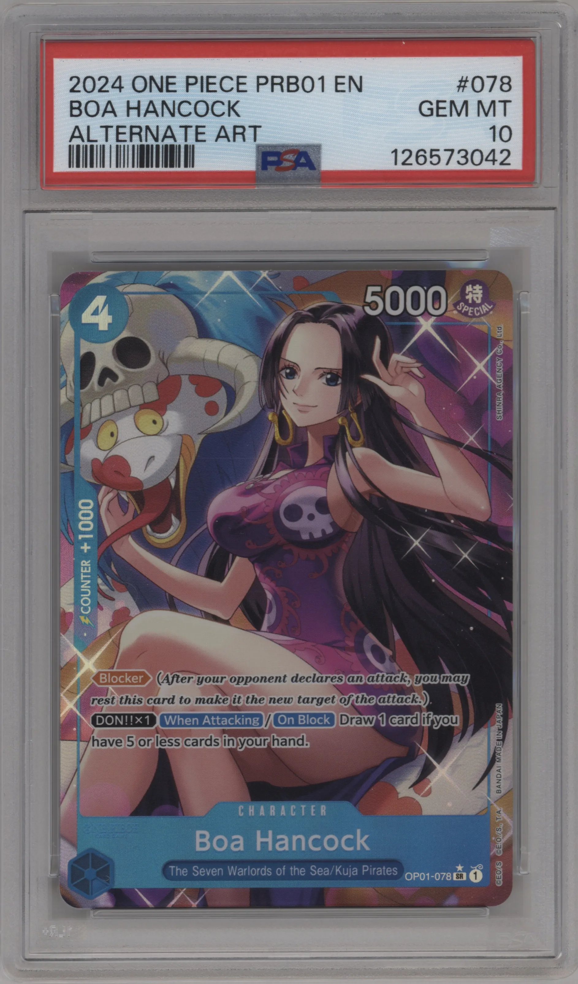 2024 One Piece Card The Best Boa Hancock Alternate Art SR #OP01-078 SR PSA 10