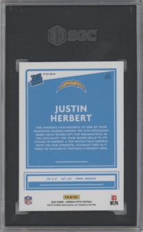 Justin Herbert from the 2020 Panini Donruss Optic set featuring a Hyper Blue  parallel graded by SGC and given an overall grade of 10.