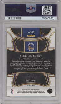 Stephen Curry from the 2023-24 Panini Select  set featuring a Gold Prizm parallel graded by PSA and given an overall grade of 9.