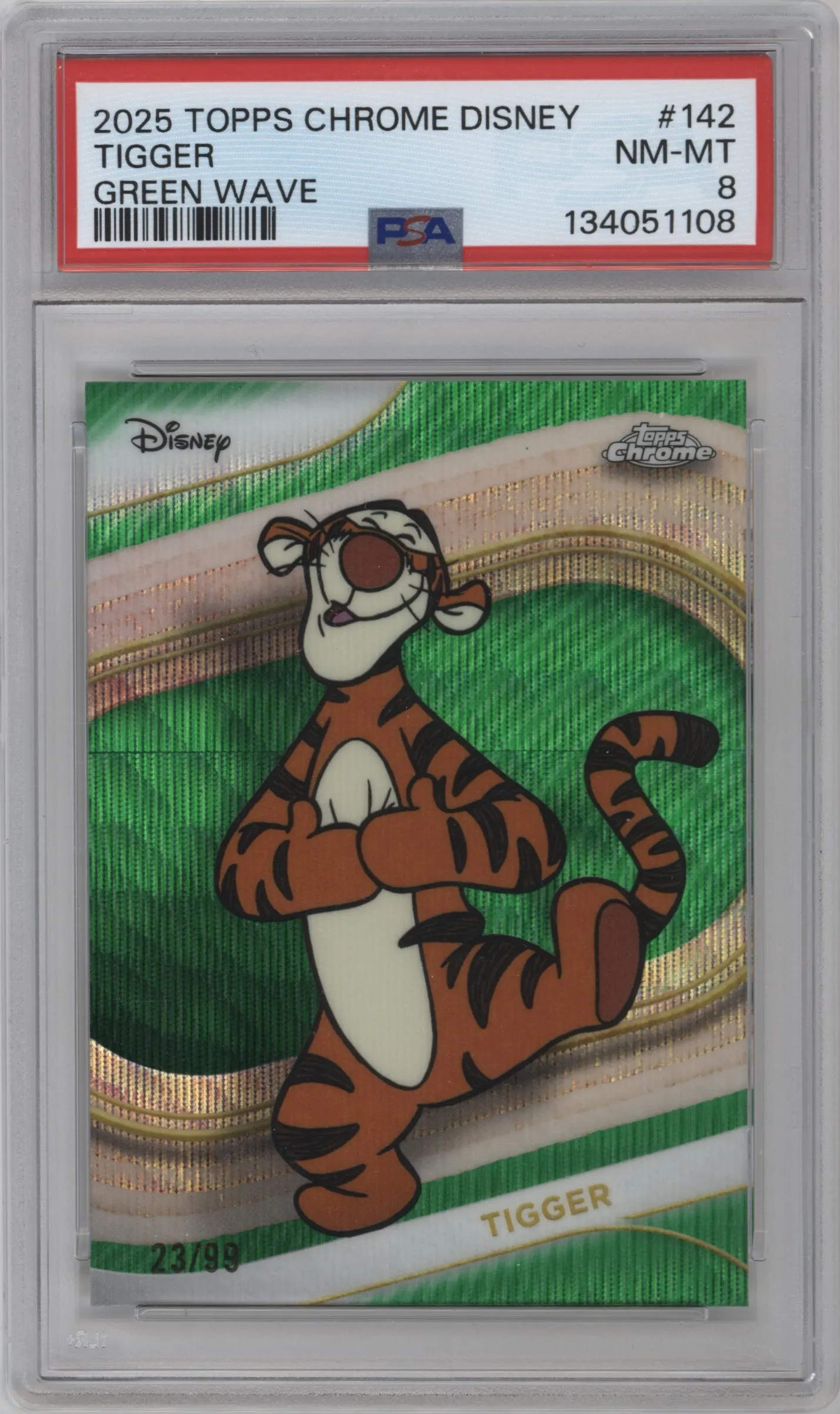2025 Topps Chrome Disney Tigger Green Wave Refractor #142 PSA 8