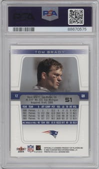 Tom Brady from the 2004 Fleer Genuine set graded by PSA and given an overall grade of 10.