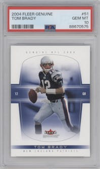 Tom Brady from the 2004 Fleer Genuine set graded by PSA and given an overall grade of 10.