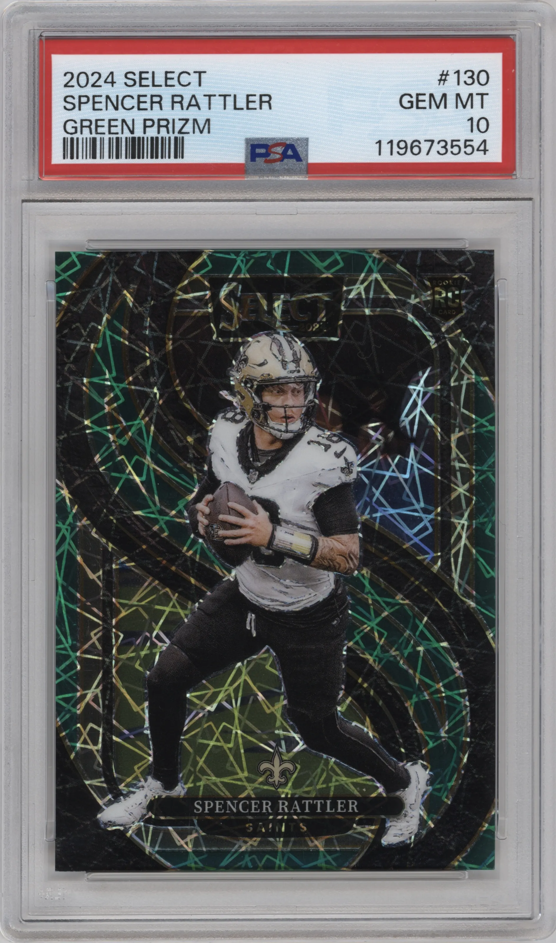 2024 Panini Select Pre.Lvl. Spencer Rattler Green Prizm #130 PSA 10