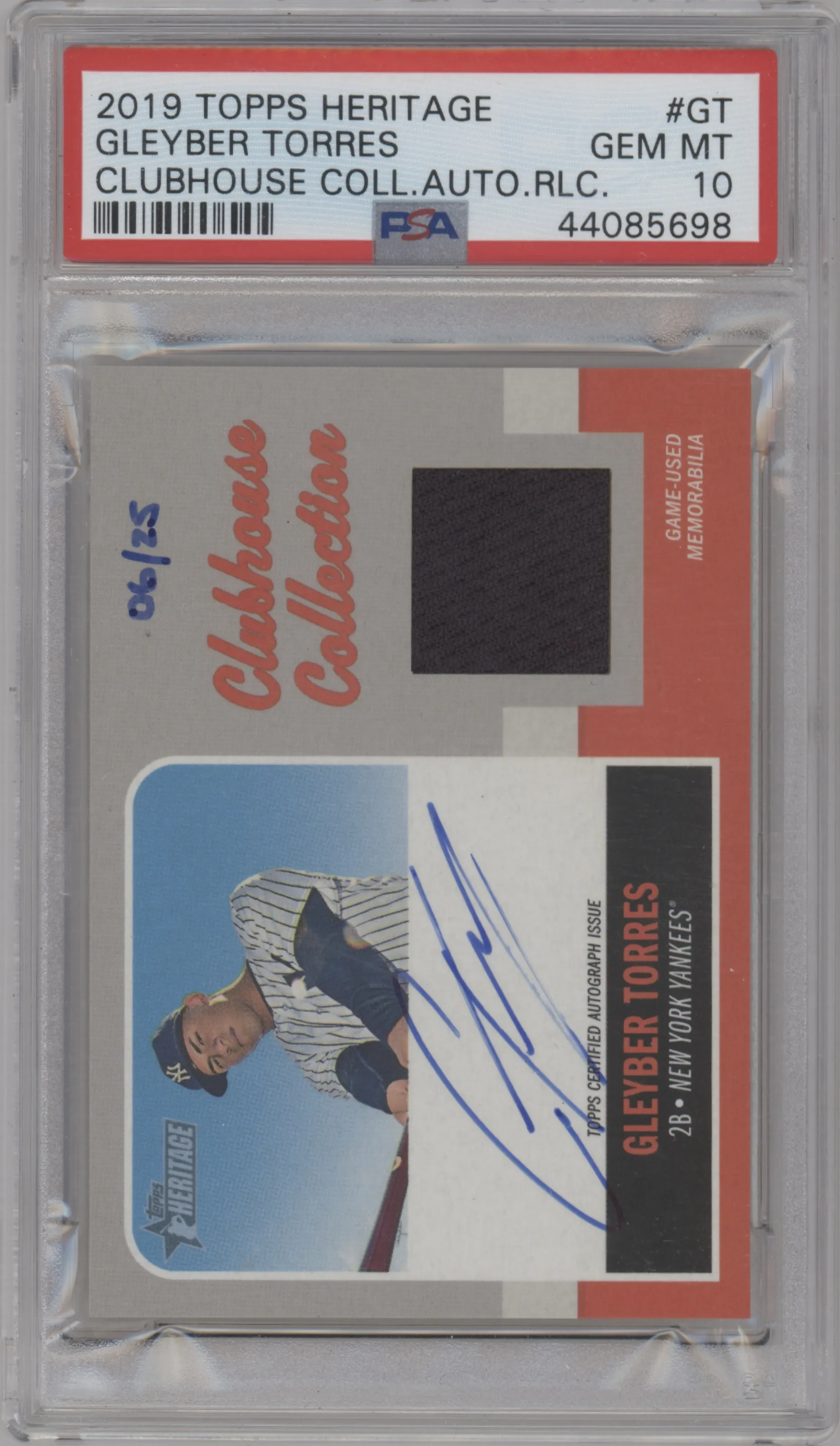 2019 Topps Heritage Clubhouse Coll.Auto.Rlc. Gleyber Torres #CCAR-GT PSA 10