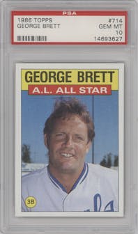 George Brett from the 1986 Topps set graded by PSA and given an overall grade of 10.