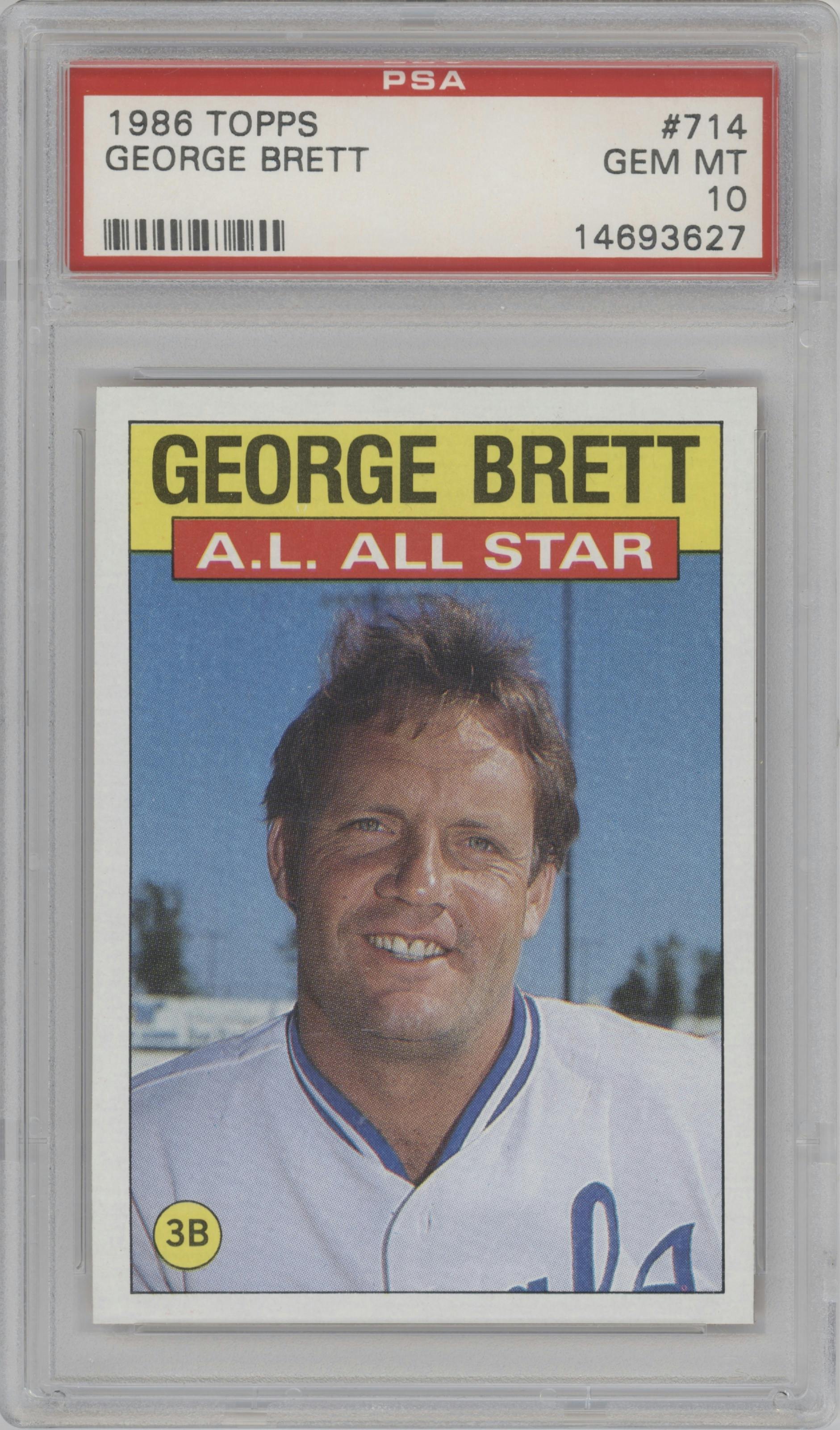 George Brett from the 1986 Topps set graded by PSA and given an overall grade of 10.