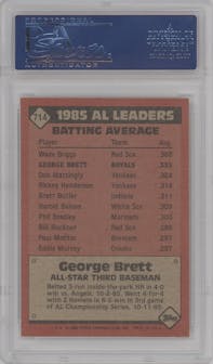 George Brett from the 1986 Topps set graded by PSA and given an overall grade of 10.