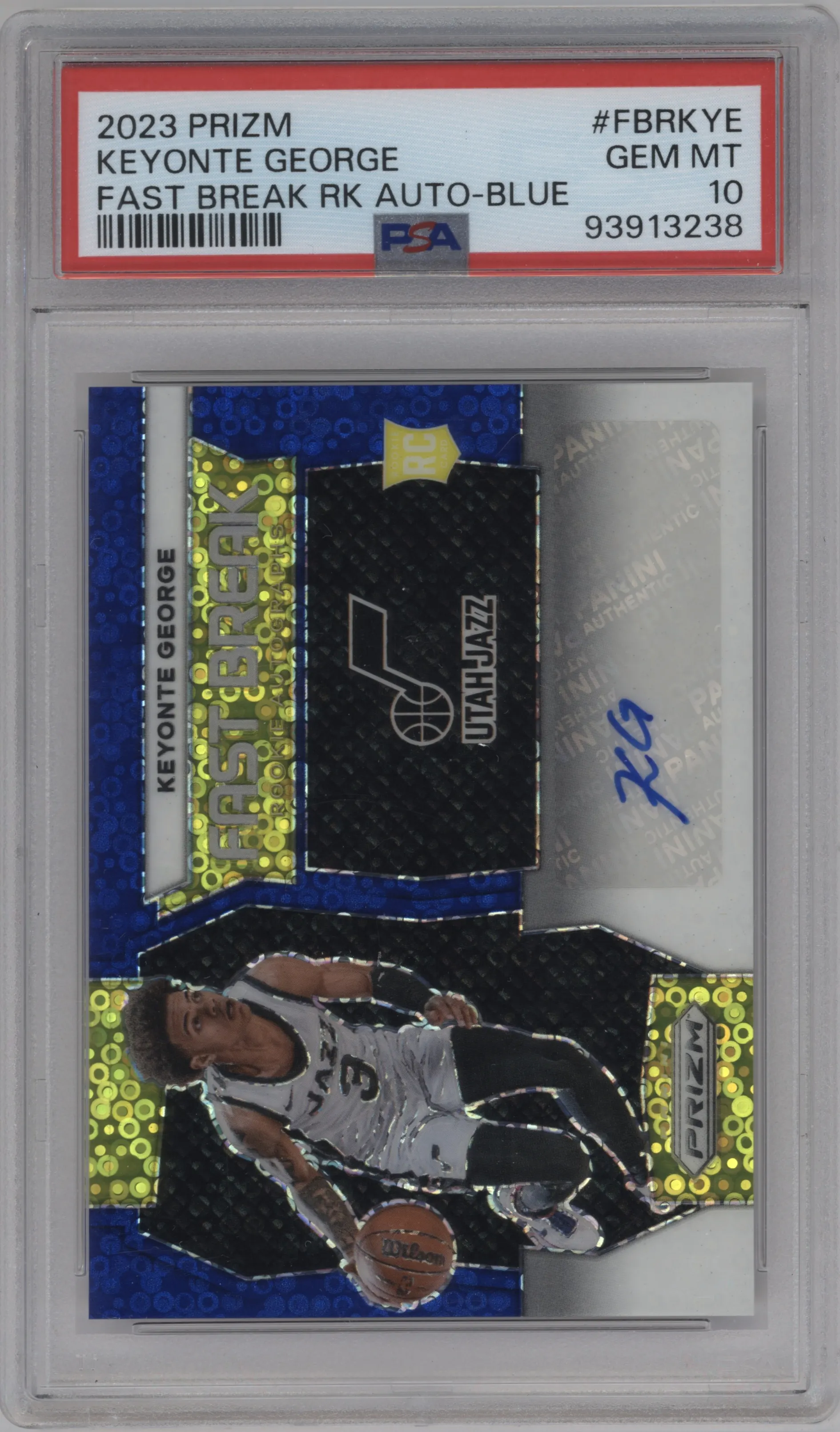2023 Panini Prizm Fast Break Rke.Auto Keyonte George Blue #FBR-KYE PSA 10