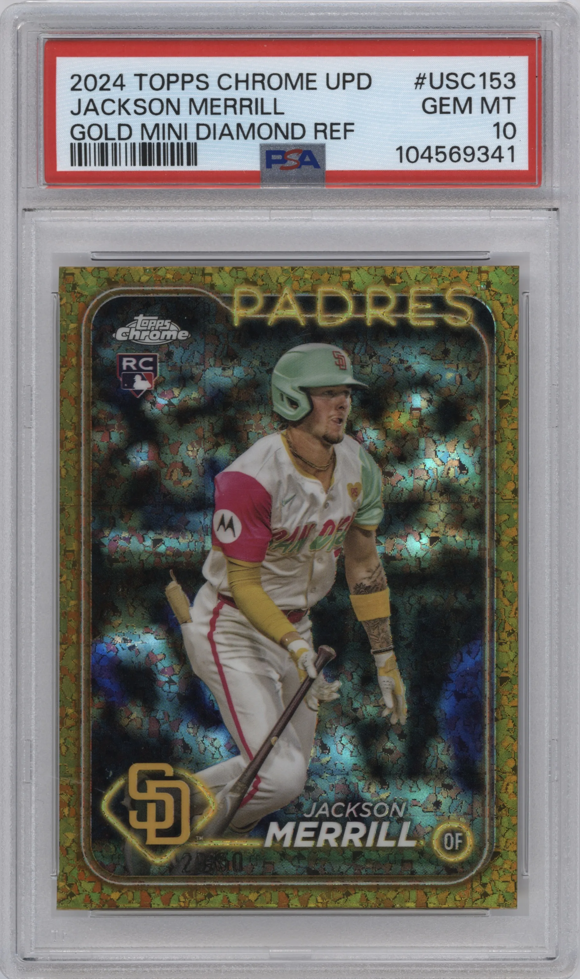 2024 Topps Chrome Update Jackson Merrill Gold Mini-Diamond Refractor PSA 10