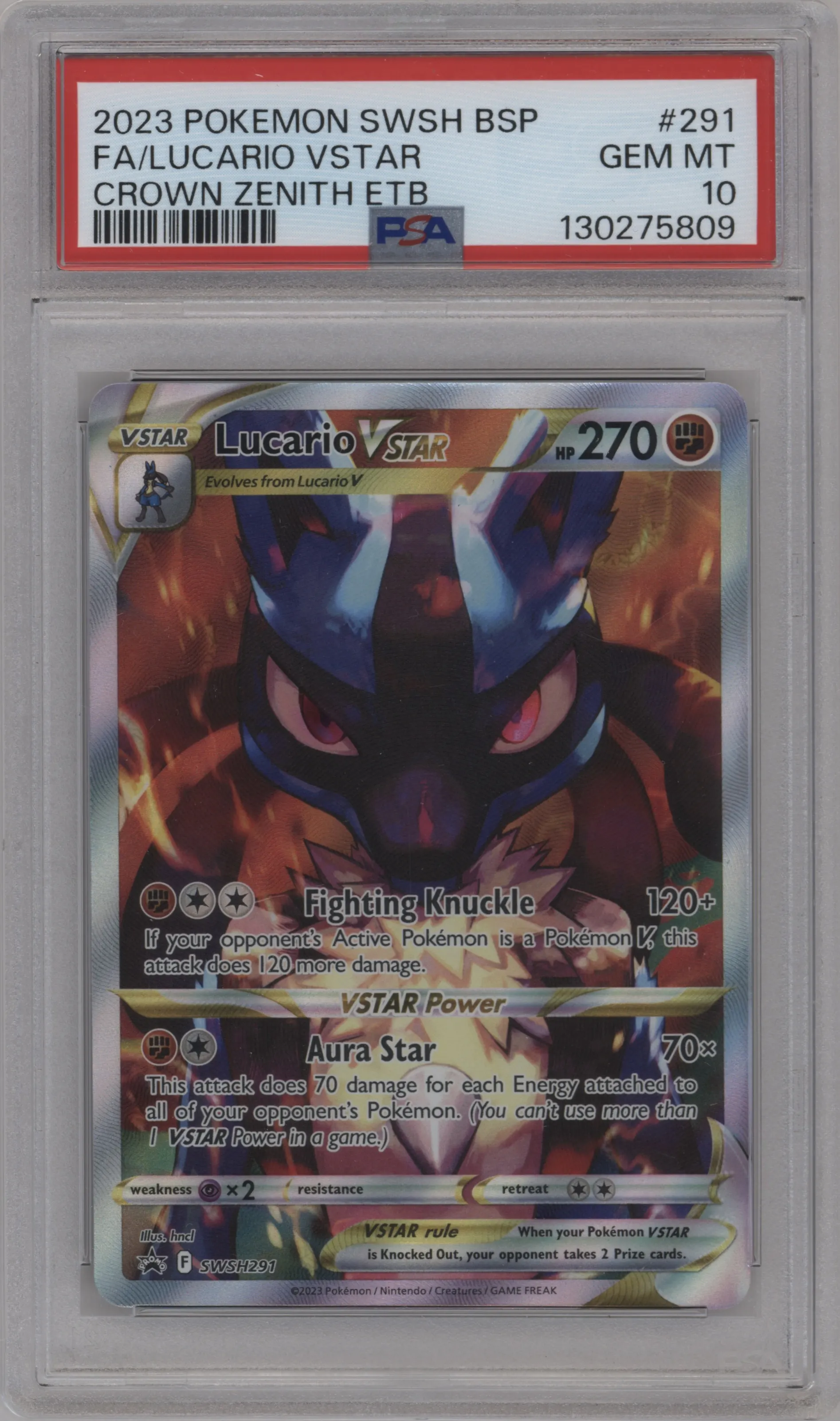 2023 Pokemon SWSH Lucario VStar Crown Zenith ETB PSA 10