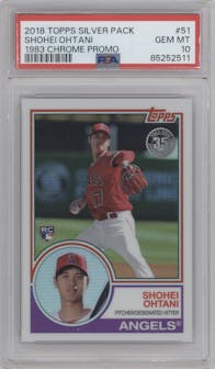 Shohei Ohtani from the 2018 Topps Silver Pack  set graded by PSA and given an overall grade of 10.