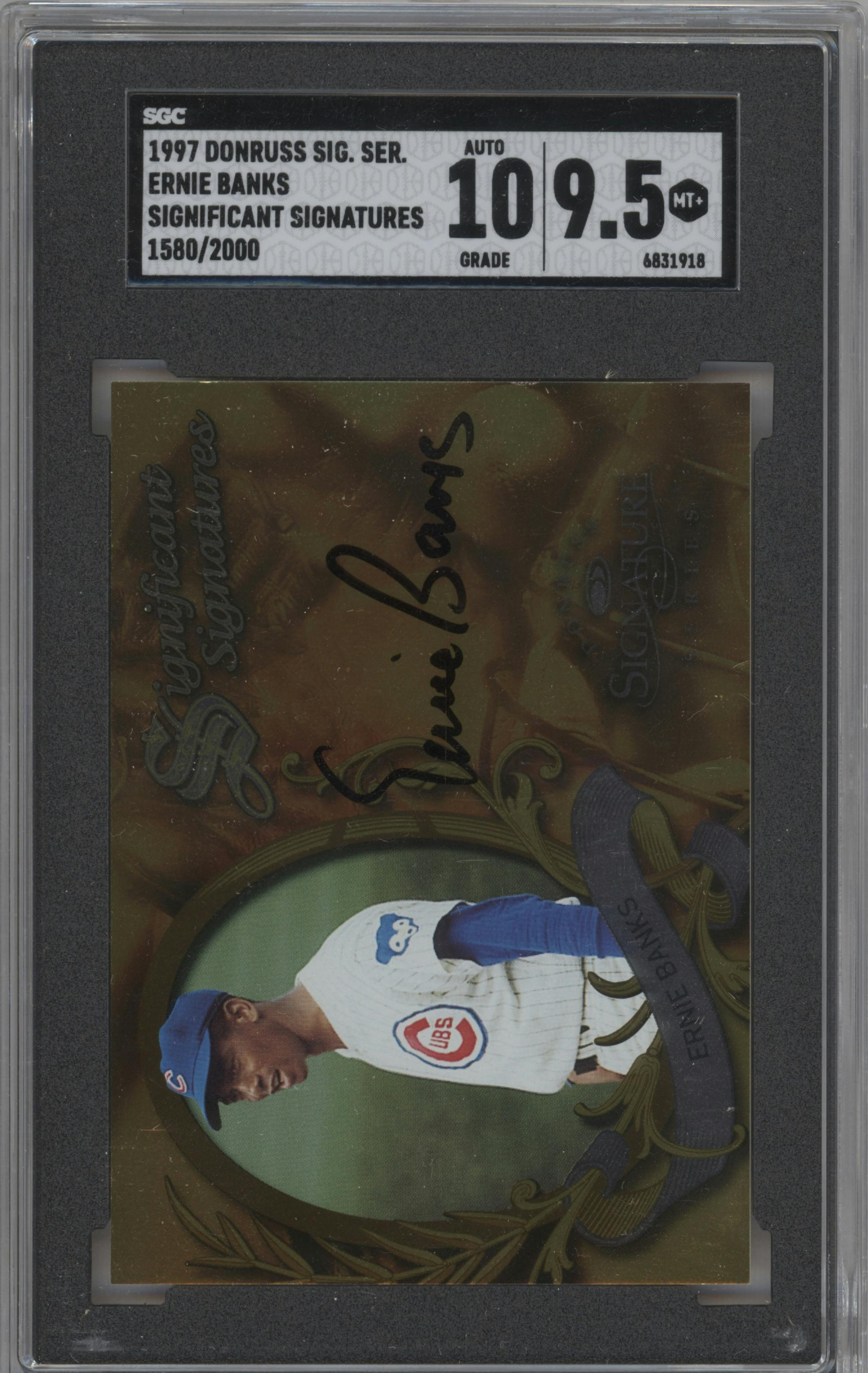 Ernie Banks from the 1997 Donruss Signature Series set graded by SGC and given an overall grade of 9.5.