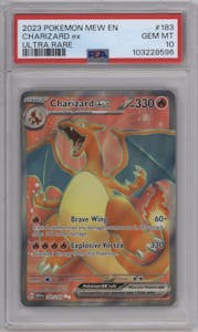 Charizard ex from the 2023 Pokemon SV set graded by PSA and given an overall grade of 10.