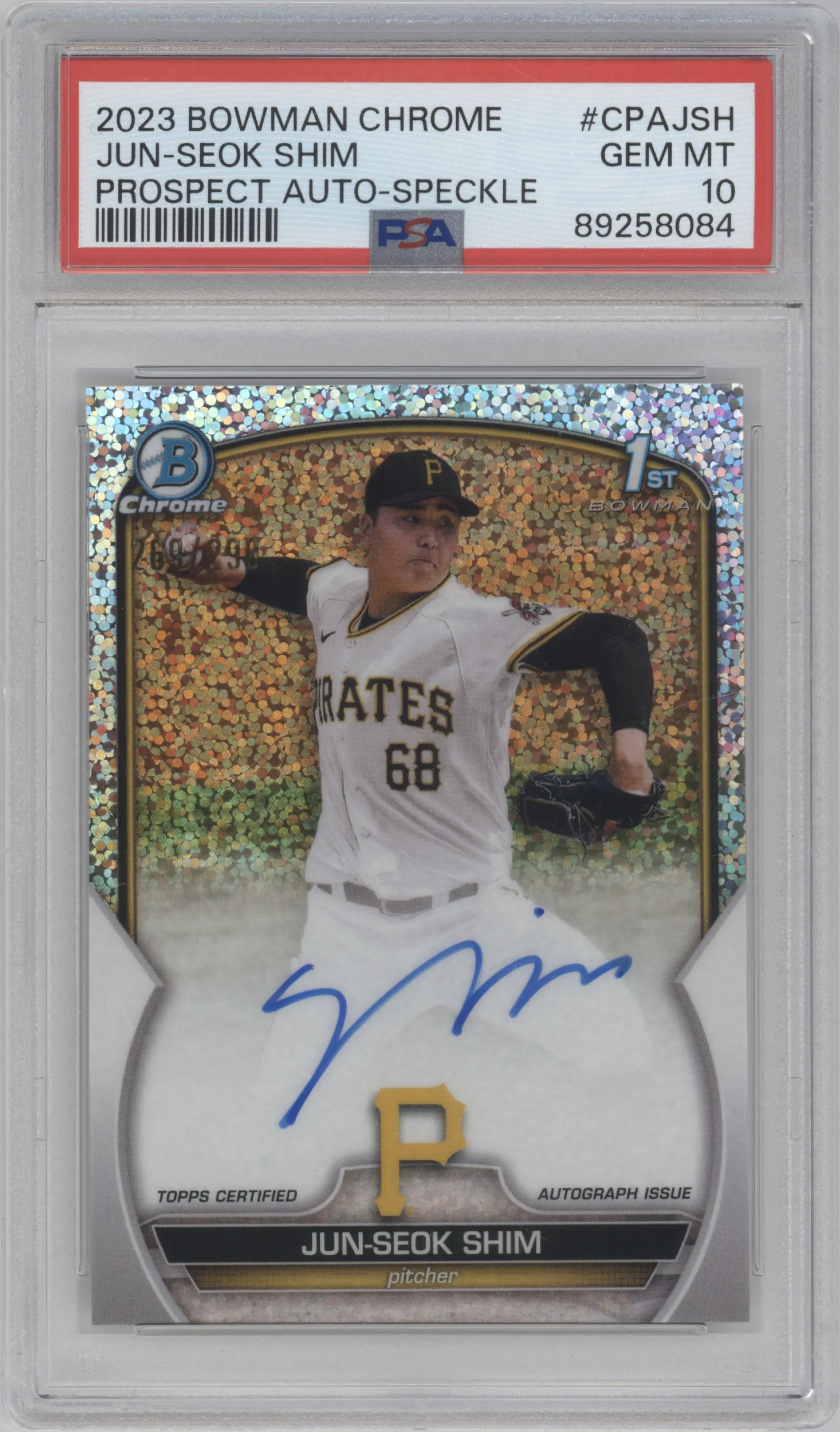 2023 Bowman Chrome Chr.Pros.Auto Jun-Seok Shim Speckle Refractor #CPA-JSH PSA 10
