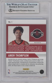 Amen Thompson from the 2023-24 Panini NBA Hoops set graded by Beckett and given an overall grade of 9.