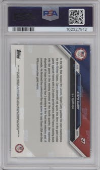 Steph Curry from the 2024 Topps Now Olympics set graded by PSA and given an overall grade of 10.