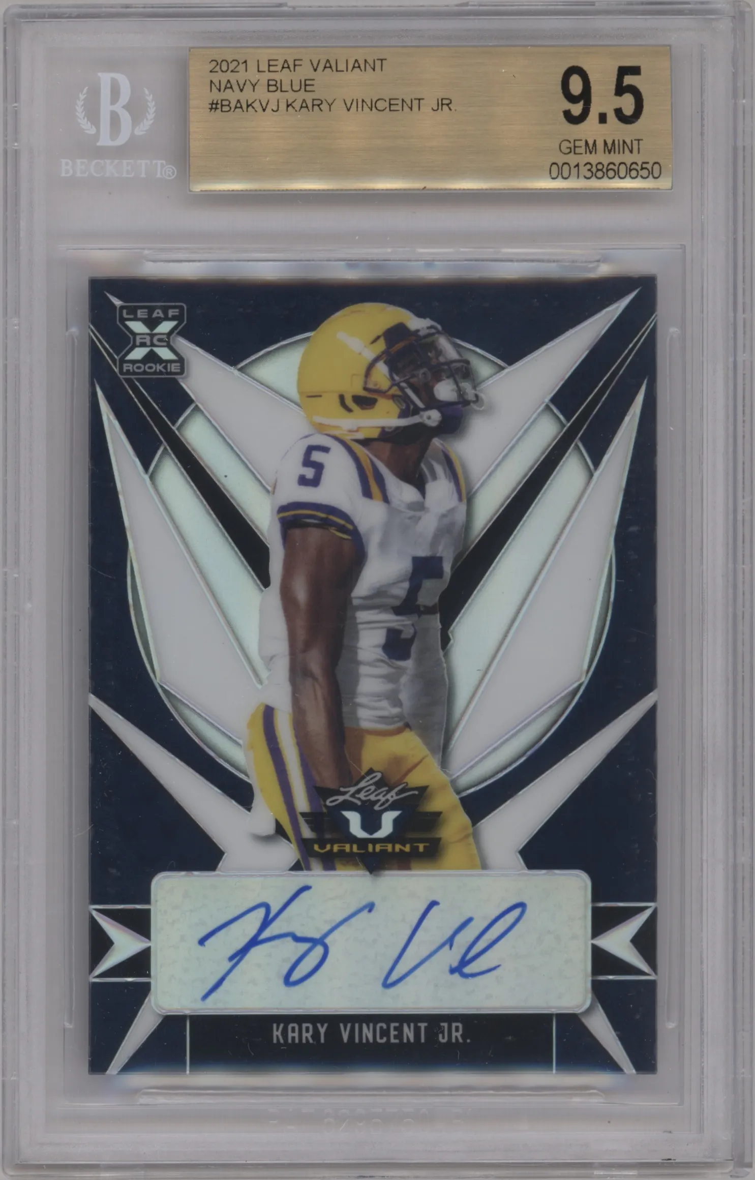 2021 Leaf Valiant Auto Kary Vincent Jr. Navy Blue BGS 9.5