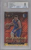 Luka Doncic from the 2021-22 Panini Select set featuring a Gold Prizm parallel graded by Beckett and given an overall grade of 8.