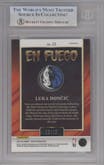Luka Doncic from the 2021-22 Panini Select set featuring a Gold Prizm parallel graded by Beckett and given an overall grade of 8.