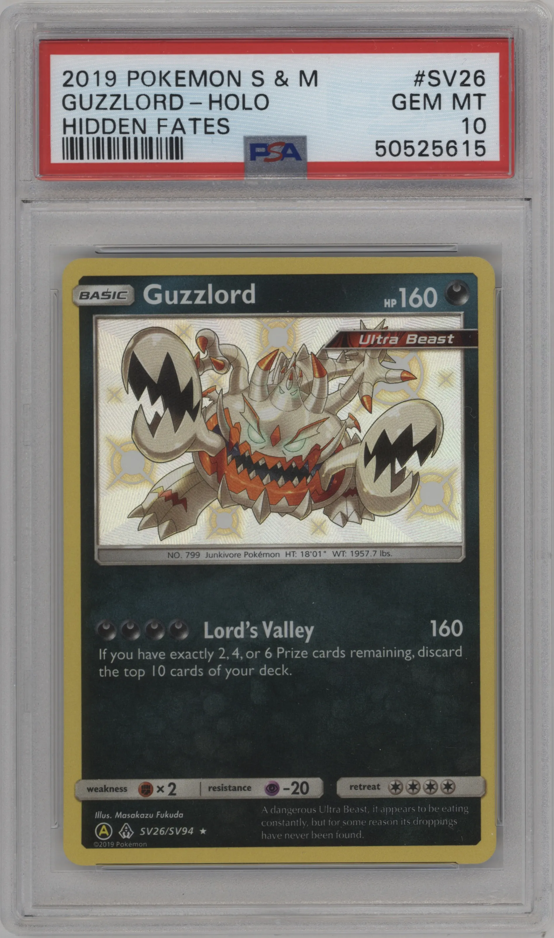 2019 Pokemon S&M Hidden Fates Guzzlord #SV26 PSA 10
