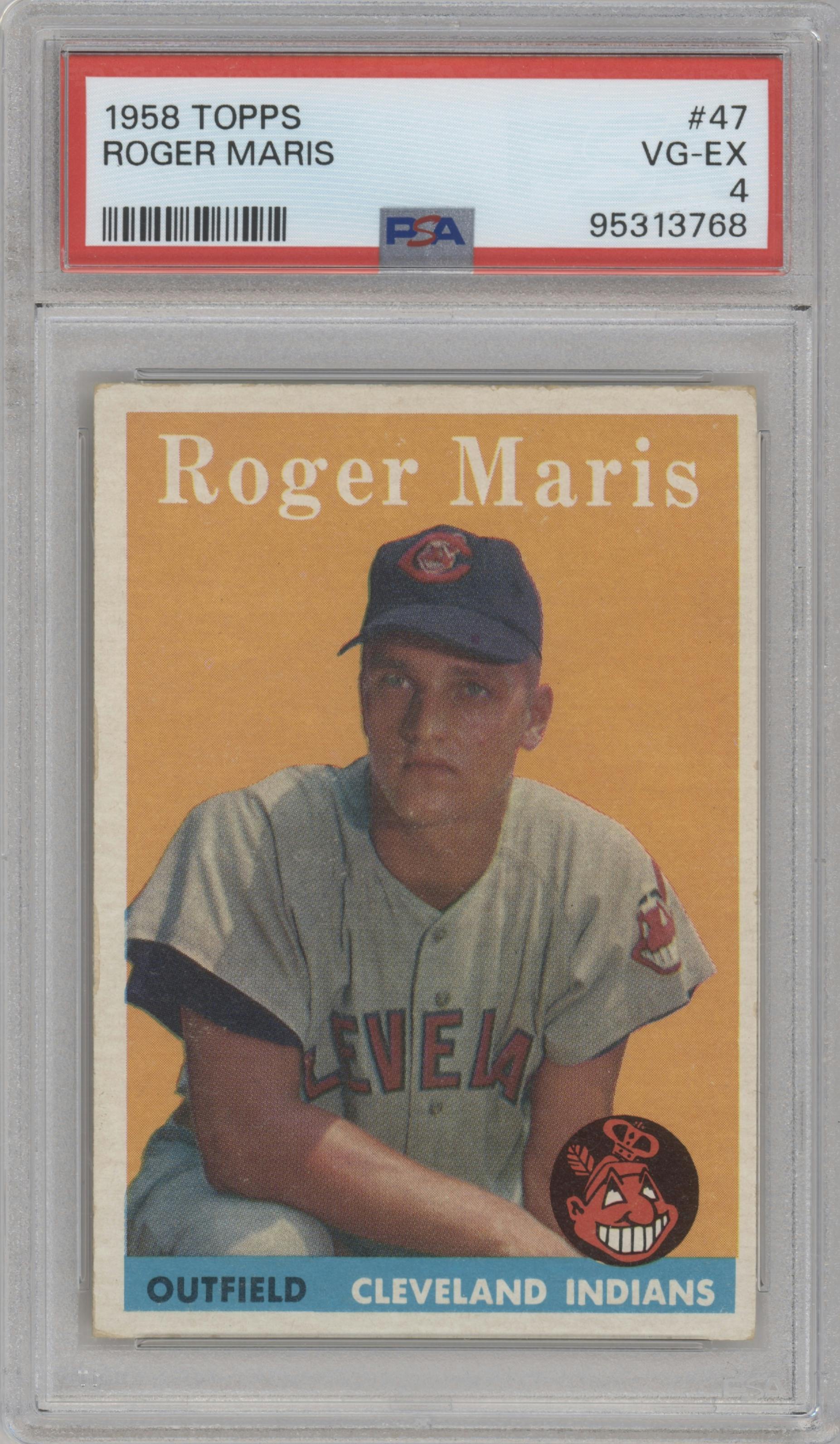 Roger Maris from the 1958 Topps set graded by PSA and given an overall grade of 4.