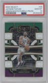 Jayson Tatum from the 2023-24 Panini Select  set featuring a Green White Purple Prizm parallel graded by PSA and given an overall grade of 10.