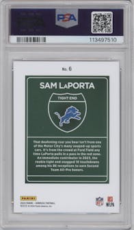 Sam LaPorta from the 2024 Donruss set graded by PSA and given an overall grade of 9.