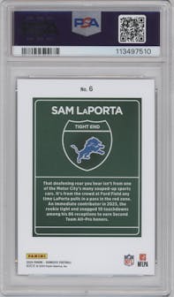 Sam LaPorta from the 2024 Donruss set graded by PSA and given an overall grade of 9.