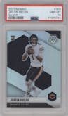 Justin Fields from the 2021 Panini Mosaic set featuring a Silver parallel graded by PSA and given an overall grade of 10.