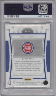Jaden Ivey from the 2022-23 Panini National Treasures set featuring a Bronze  parallel graded by PSA and given an overall grade of 9.
