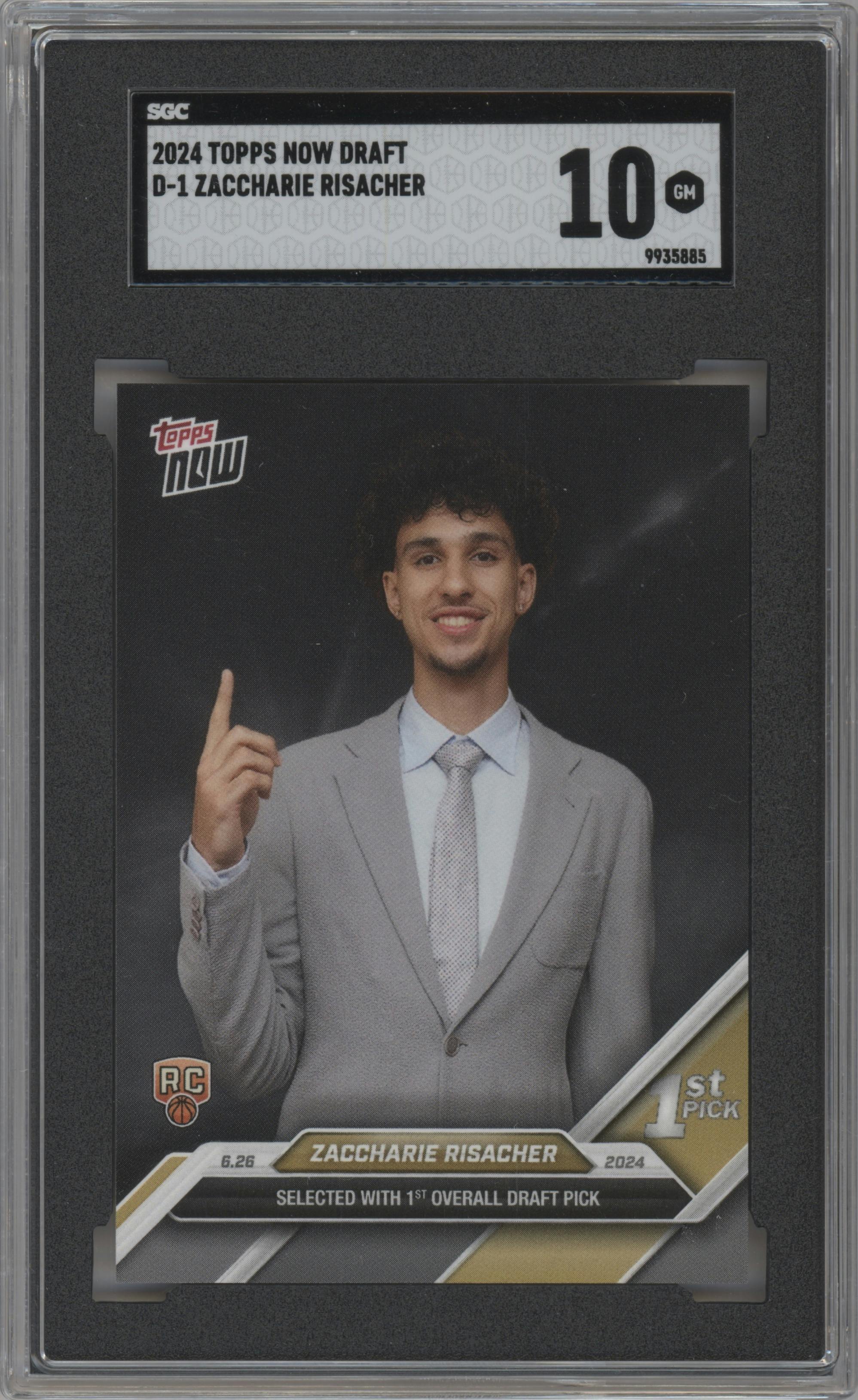Zaccharie Risacher from the 2024-25 Topps Now set graded by SGC and given an overall grade of 10.