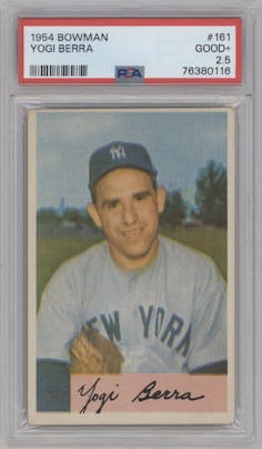 Yogi Berra from the 1954 Bowman set graded by PSA and given an overall grade of 2.5.