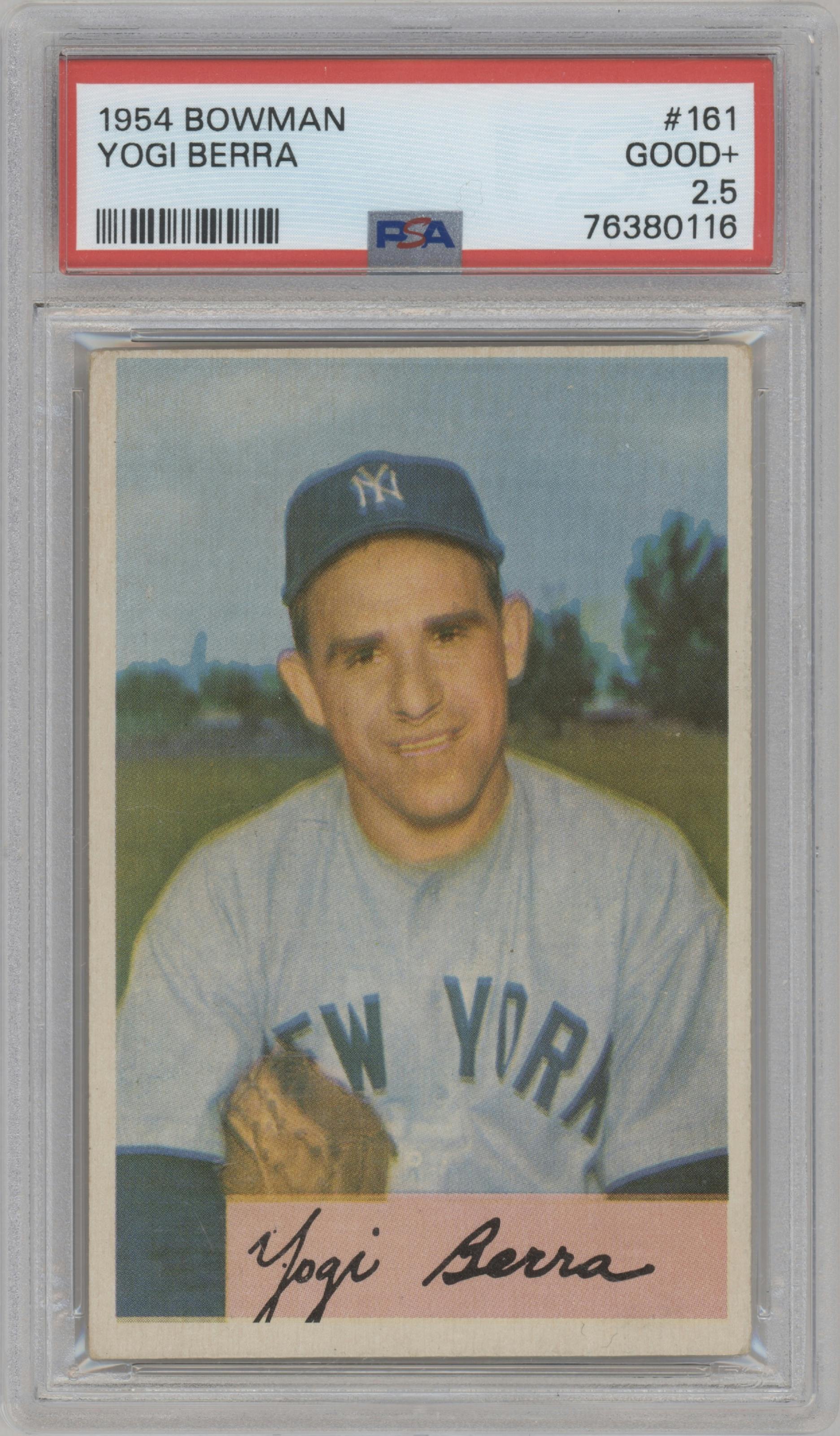 Yogi Berra from the 1954 Bowman set graded by PSA and given an overall grade of 2.5.
