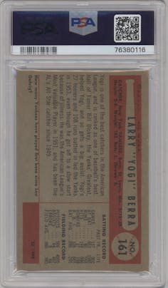 Yogi Berra from the 1954 Bowman set graded by PSA and given an overall grade of 2.5.