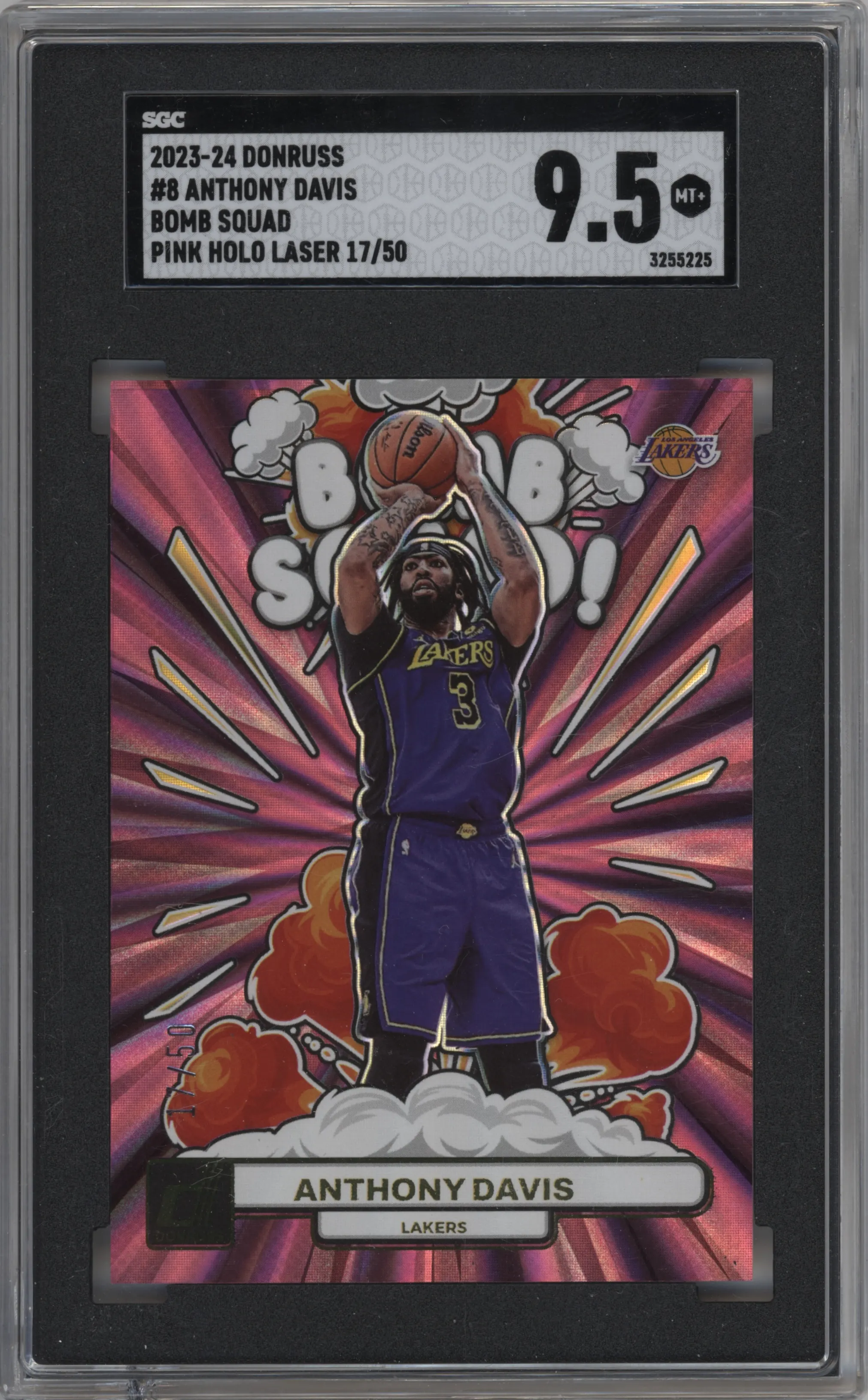 2023 Panini Donruss Bomb Squad Anthony Davis Pink Holo Laser SGC 9.5