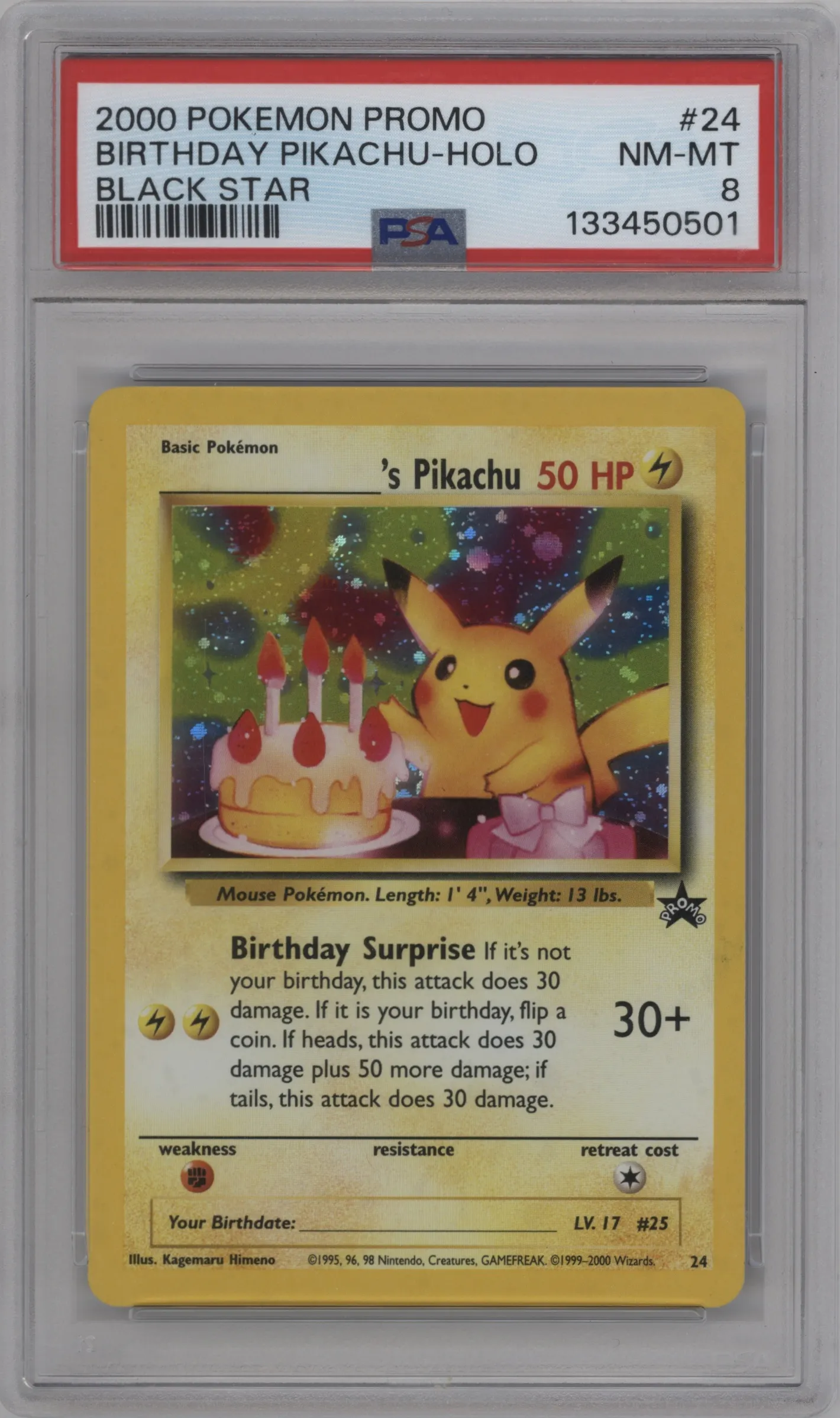 2000 Pokemon WoTC _____'s Pikachu Wizards Mail Giveaway #24 PSA 8