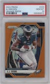 A.J. Brown from the 2024 Panini Prizm set featuring a Orange Prizm parallel graded by PSA and given an overall grade of 10.