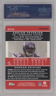 Adrian Peterson from the 2007 Bowman Chrome set featuring a Refractor parallel graded by PSA and given an overall grade of 9.