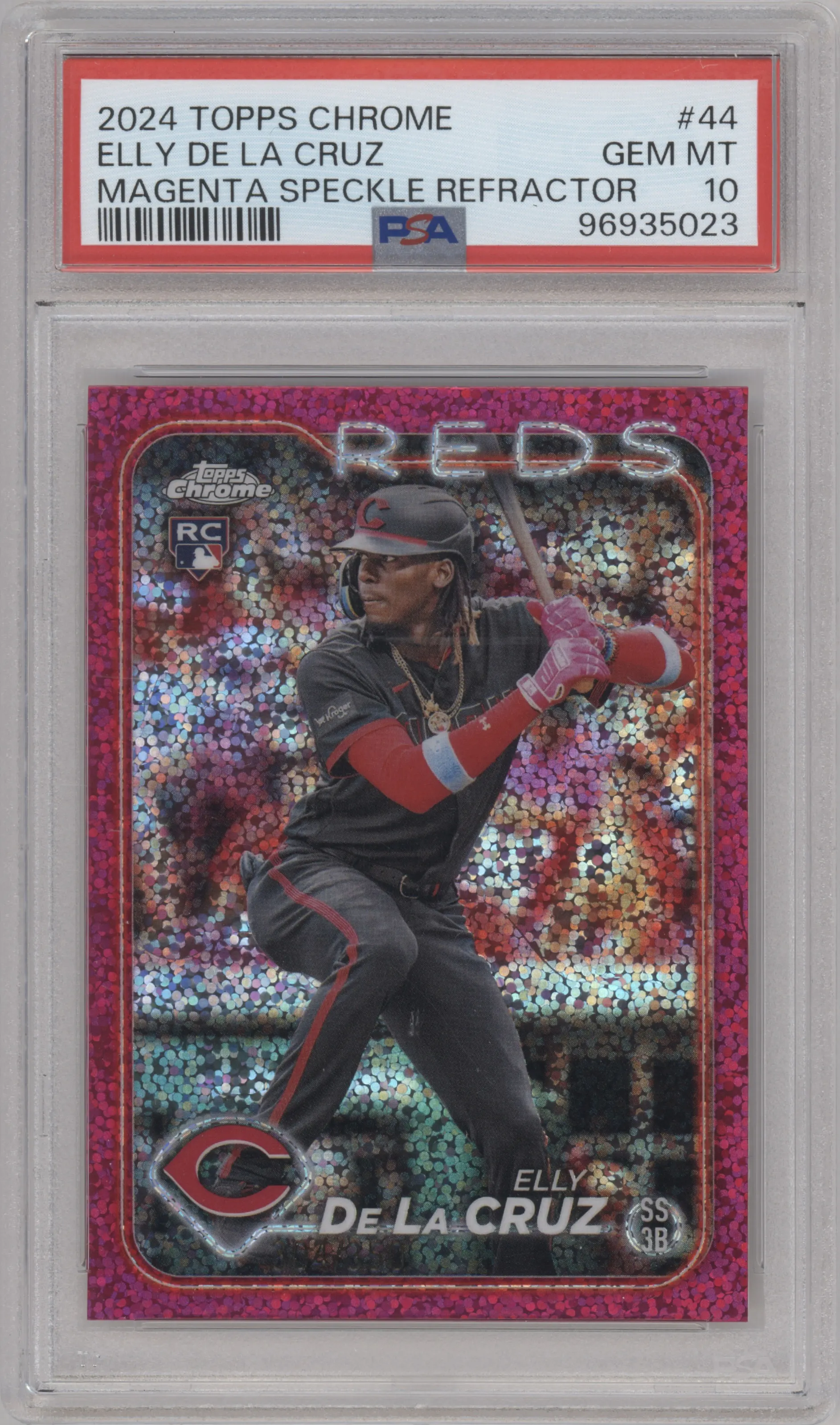 2024 Topps Chrome Elly De La Cruz Magenta Speckle Refractor #44 PSA 10