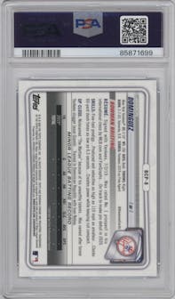 Jasson Dominguez from the 2020 Bowman Sapphire Edition set graded by PSA and given an overall grade of 9.