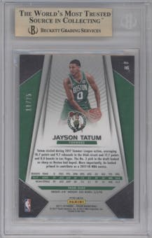 Jayson Tatum from the 2017-18 Panini Prizm  set featuring a Fast Break Purple parallel graded by Beckett and given an overall grade of 10.