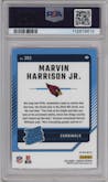 Marvin Harrison Jr. from the 2024 Donruss set featuring a Pink parallel graded by PSA and given an overall grade of 10.