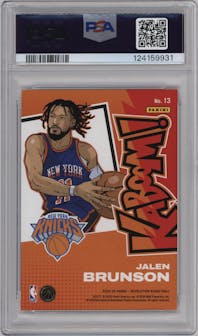 Jalen Brunson from the 2024-25 Panini Revolution set graded by PSA and given an overall grade of 9.