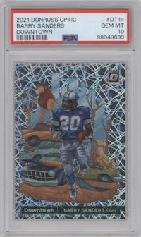 Barry Sanders  from the 2021 Panini Donruss Optic set graded by PSA and given an overall grade of 10.